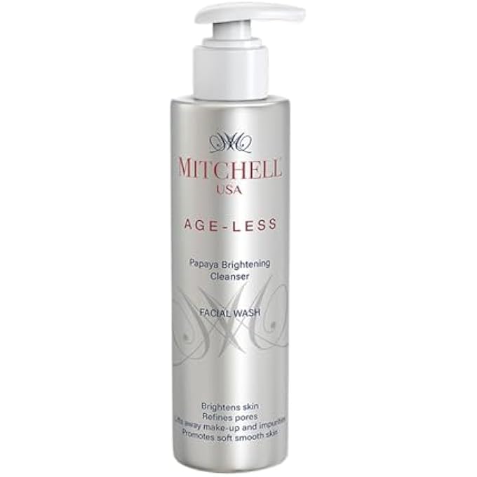 MITCHELL USA AGE-LESS PAPAYA BRIGHTENING CLEANSER - HYDRATING & MOISTURIZING FACIAL WASH - ANTI AGING FACE CLEANSER - EXFOLIATING FACIAL CLEANSER - FOAMING FACE WASH WITH LOTUS SEED EXTRACT, ALOE VERA - Image 1